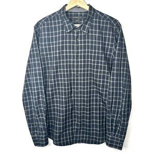 John Varvatos Luxe Shirt Mens Long Sleeve Cotton Button Up Black Gray Plaid M